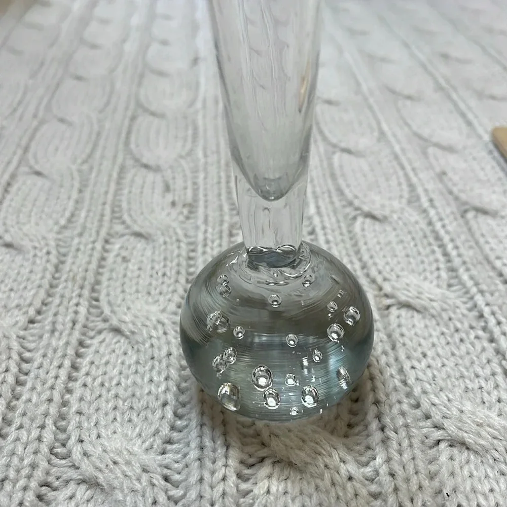 Vtg Small Glass Bud Vase square top Unique bubble bulb Design 5.5”Tall X 1 X 1